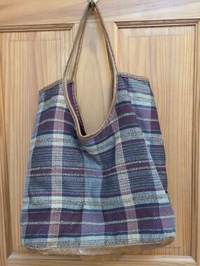 Will Leather Goods Plaid Woven Tote in Purple, Teal & Brown